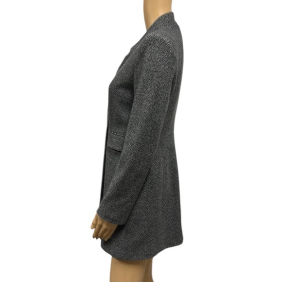 Zara Gray White Herringbone Single Snap Faux Pocket Mid Length PeaCoat Womens S - Picture 3 of 12